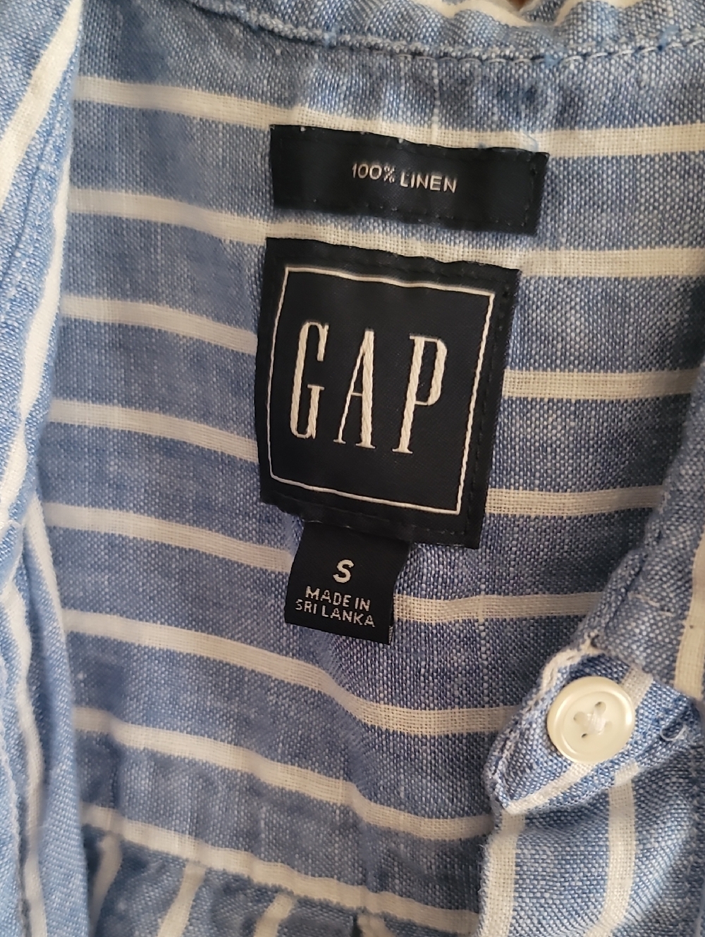 100% Linen GAP Womans Blue & White Striped Linen Shirt - Picture 3 of 7